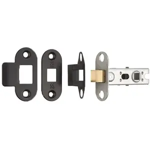 64mm Tubular Mortice Door Latch Bolt Through Rounded Forends Matt Black