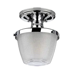 Elstead Dublin 1 Light Semi-Flush Mount, Polished Chrome, IP44, E27