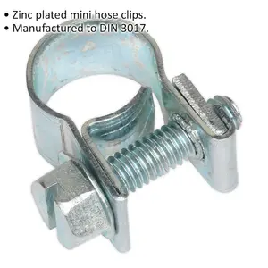 30 PACK Zinc Plated Mini Hose Clip - 8 to 10mm Diameter - Hose Pipe Clip Fixing