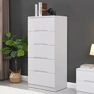 Manhattan Tall High Gloss Chest Of 5 Drawers In White