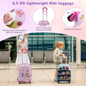 Costway 5 Piece Kids Luggage Set Carry-on Children Rolling Suitcase Set w/ Backpack