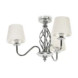 ValueLights Memphis Traditional Silver Chrome 3 Light Ceiling Light Chandelier with Fabric Lampshades - Bulbs Included