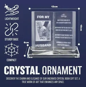 Engraved Glass Crystal Book Gift Set Poetic Inscribed Writing Ornament Retirement Message