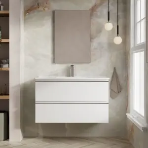 Banyetti Vatilla 1000mm Wall Hung Basin Unit with Chrome Handles - Gloss White