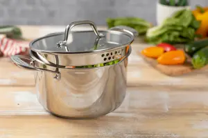 Kuhn Rikon Allround Plus Stainless Steel Casserole Pot with Draining Lid, 20cm/3.7L