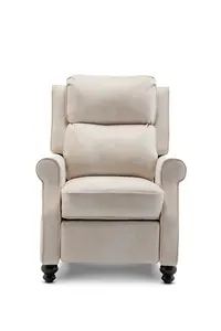 Recliner Manual Chair in Cream Faux Leather Suede