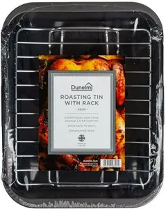 Dunelm 35cm Roasting Tin With Rack, Silver, Steel