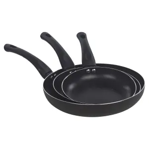 BLAUMANN 3 Pcs Matt Black Colour Frying Pan Set With Soft Touch Handles and 6 Pc Kitchen Tool Set