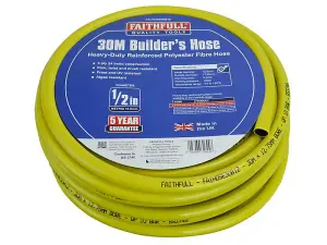 Faithfull CT072023108BKYE01 Heavy-Duty Reinforced Builder's Hose 30m 12.5mm (1/2in) Diameter FAIHOSE30B12