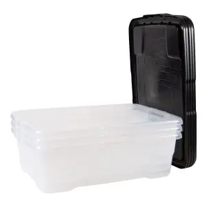 Strata Curve Clear & Black 30L Small Stackable Storage box with Lid, Pack of 3