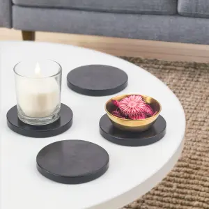 EHC Marble Coaster Set of 4, Non-slip Coasters for Mugs Drink Round Coasters for Coffee Table, Solid Marble Black