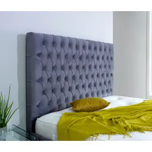 Orella Plush Bed Frame With Chesterfield Headboard - Steel