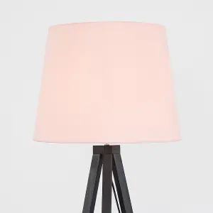 ValueLights Barbro Modern Black Wood Tripod Design Floor Lamp with Pink Tapered Shade - Includes 6w LED GLS Bulb 3000K Warm White