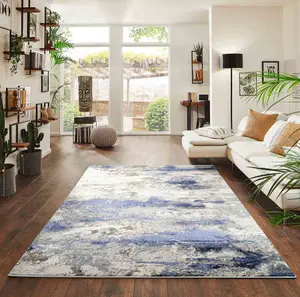 Onyx Modern Living Room Rug - Abstract Area Rugs Navy 200x290 cm