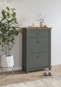 Evora 28 Shoe Cabinet in Green & Oak Lefkas - W710mm H1130mm D420mm, Practical and Stylish