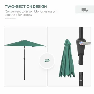 Outsunny Patio Umbrella Parasol Sun Shade Garden Aluminium Green 2.6M