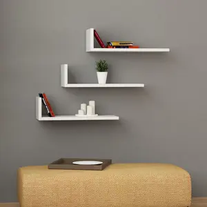 3 Piece Bracket Shelf Set | Wall-Mounted L-Shaped Shelves (Set of 3) White