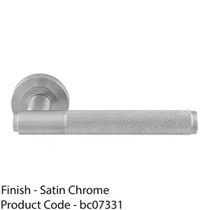 Luxury Knurled Door Handle Set - Satin Chrome Angled Lever On Round Rose