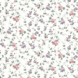 Laura Ashley White & Coral Pink Priory Smooth Wallpaper