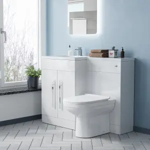 Nes Home 1100mm Left Hand Vanity Sink Basin Unit Back to Wall WC Toilet Bathroom Suite Debra