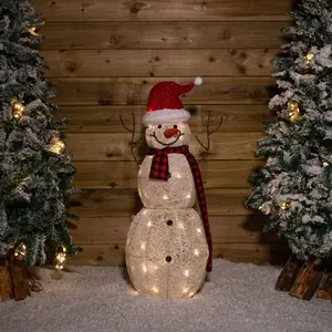 95cm Battery Operated Light up Christmas Snowman in Santa Hat with Warm White LEDs