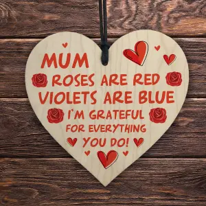 Red Ocean Wooden Heart Gifts for Mum - Perfect Mother's Day Gift To Say Thank You - Mum Birthday Gifts -