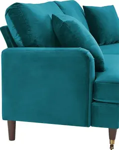 Brigette 3-Seater Teal Velvet Sofa With Antique Brass Castor Legs - Daals - Sofas