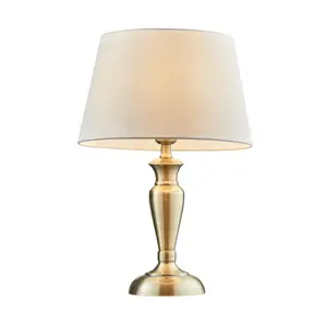 Table Lamp Antique Brass & Pale Grey Cotton 60W E27 Base & Shade e10518