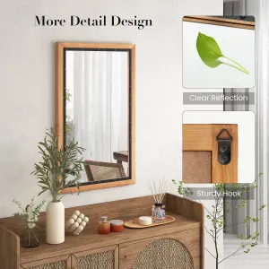 Costway Decorative Wall Mount Mirror Wood Framed Makeup Vanity Mirror W/ Hanging Hooks