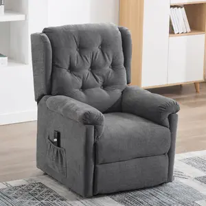 Barnsley Fabric Electric Single Motor Riser Rise Recliner Lift Mobility Tilt Armchair Charcoal