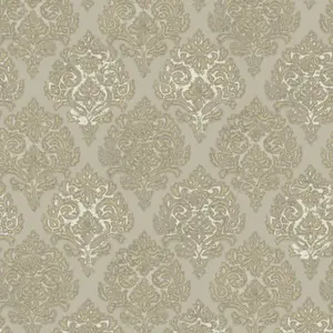 Lustre Collection Metallic Embossed Modern Damask Wallpaper Roll