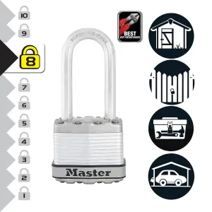 Master Lock Excell Heavy duty Laminated Steel Long shackle Padlock (W)45mm