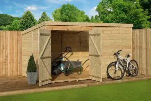 Empire 4000  Pent 12x7 pressure treated tongue and groove wooden garden shed double door left (12' x 7' / 12ft x 7ft) (12x7)