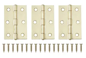 Brass-plated Metal Butt Door hinge N162 (L)75mm (W)75mm, Pack of 3