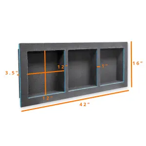 Thermopanel Tileable Shower Niche with Flange - 12 x 12 Inches (3 Shelves)