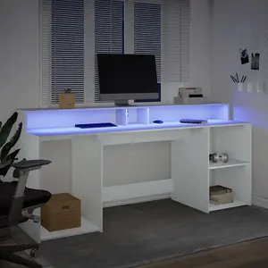 Berkfield Desk with LED Lights White 200x55x91 cm Engineered Wood