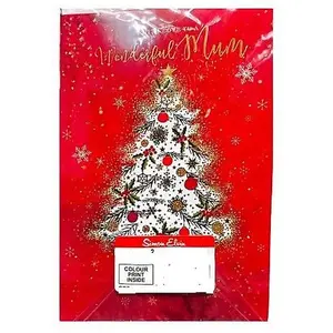 Simon Elvin With Love To A Wonderful Mum Christmas Tree Christmas Card (Pack of 6) Red (One Size)