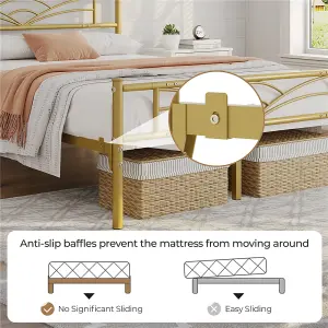 Yaheetech Antique Gold 4ft6 Double Metal Bed Frame with Cloud-inspired Design Headboard and Footboard