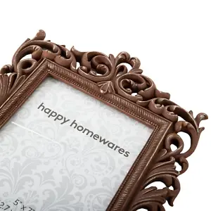 Traditional Aged Bronze Floral Scrollwork 5x7 Photo Frame with Brushed Gold Trim