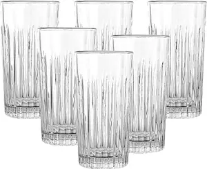 simpa 350ml Pleated Embossed Highball Drinking Glasses, Set of 6