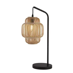 Lighting Collection Kilkeel Black Table Lamp With Bamboo Frame Shade