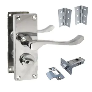 Door Handles Scroll Bathroom WC Privacy Lock - Chrome 118 x 40mm Latch Pack