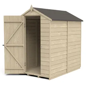 Forest Garden Overlap 6x4 ft Apex Wooden Pressure treated Shed with floor