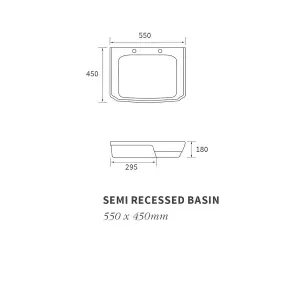 Somerton Gloss White Rectangular Semi-recessed Basin (W)55cm