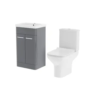 Nes Home 500mm Floorstanding Vanity Basin Unit & Rimless Close Coupled Toilet Steel Grey