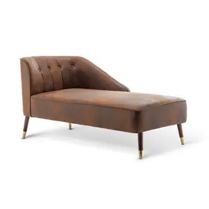 Right Hand Chaise Lounge in Faux Leather Suede Brown