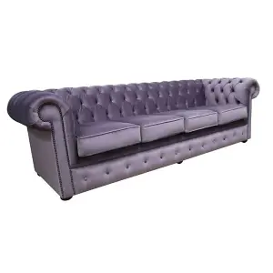 Chesterfield 4 Seater Sofa Malta Lavender Purple Velvet Fabric In Classic Style