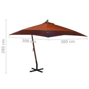 Berkfield Hanging Parasol with Pole Terracotta 3x3 m Solid Fir Wood