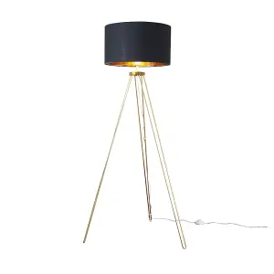 ValueLights Aero Modern Gold Hairpin Design Tripod Floor Lamp with Black/Gold Drum Shade - Includes 6w LED GLS Bulb 3000K