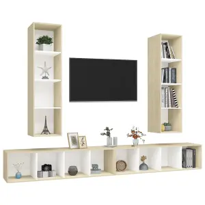 Berkfield Wall-mounted TV Cabinets 4 pcs White and Sonoma Oak Engineered Wood